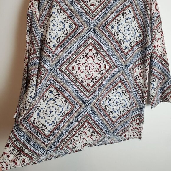 J. Jill Blouse Medium Blouse Button back 3/4 sleeves Rayon Patchwork Print - Picture 11 of 13